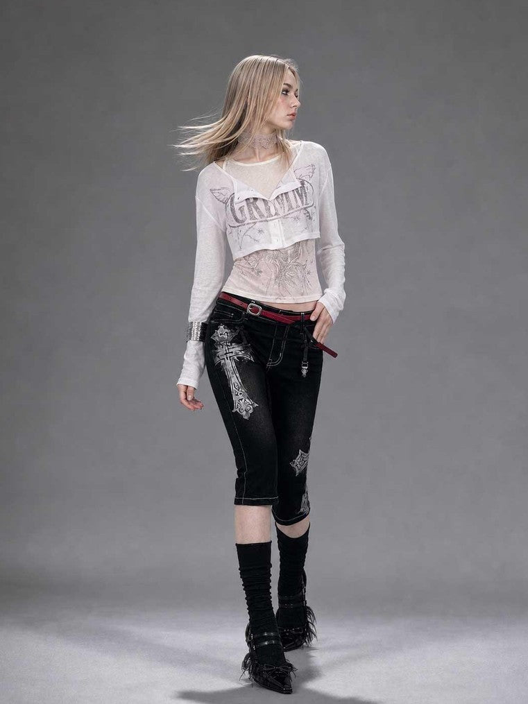 Emoha Silver Letter Print Slim Fit Lycra Women&