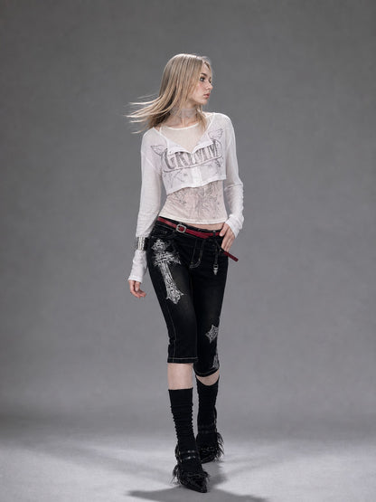 Emoha Silver Letter Print Slim Fit Lycra Women&