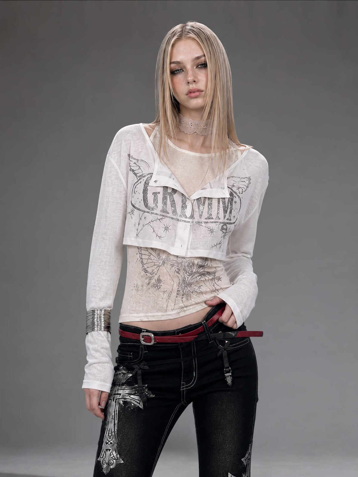 Emoha Silver Letter Print Slim Fit Lycra Women&