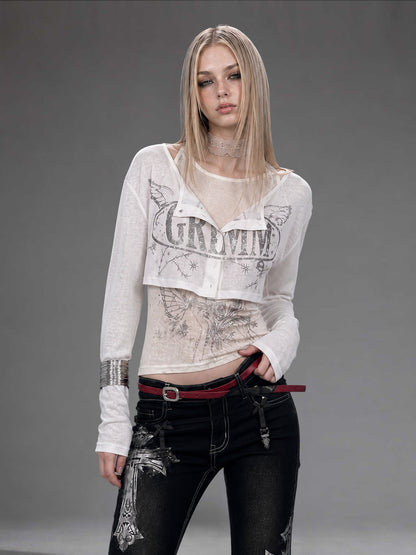 Emoha Silver Letter Print Slim Fit Lycra Women&