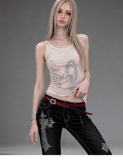 Emoha Silver Letter Print Slim Fit Lycra Women&