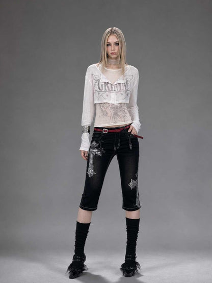 Emoha Silver Letter Print Slim Fit Lycra Women&