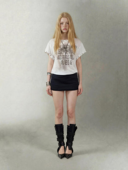 Emoha Studded Print Patchwork Punk Graphic Women&