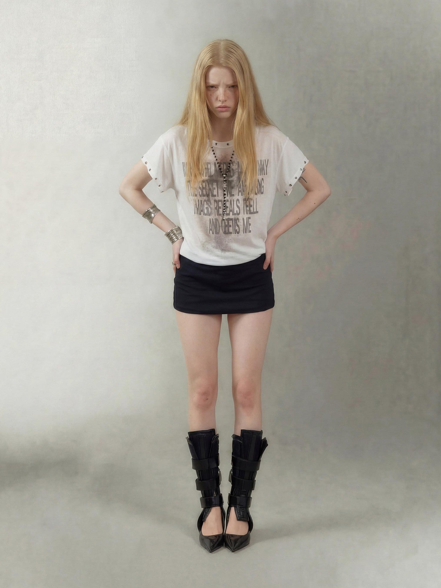 Emoha Studded Print Patchwork Punk Graphic Women&
