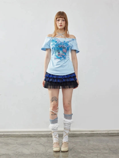 Emoha Summer Blue Miu Off Shoulder Crop Top