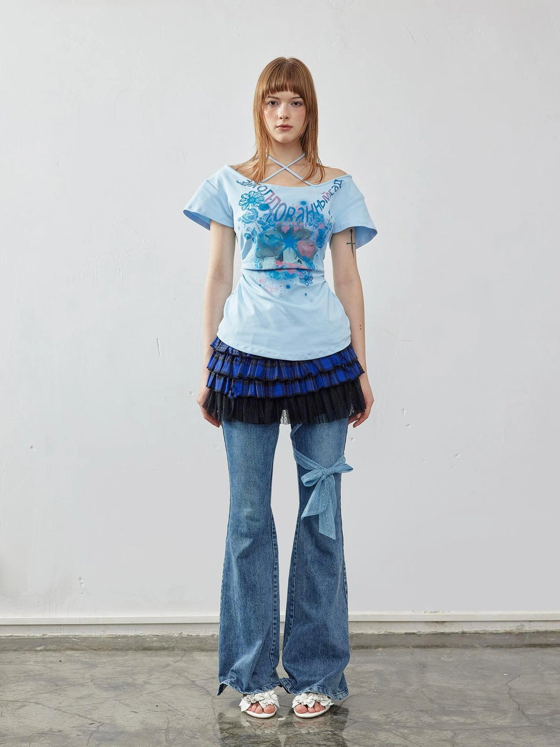 Emoha Summer Blue Miu Off Shoulder Crop Top