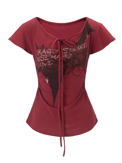 Emoha_Unisex_Gothic_Print_Red_Flutter_Sleeve_V-neck_T-shirt_Long_Sleeve_MISSTT
