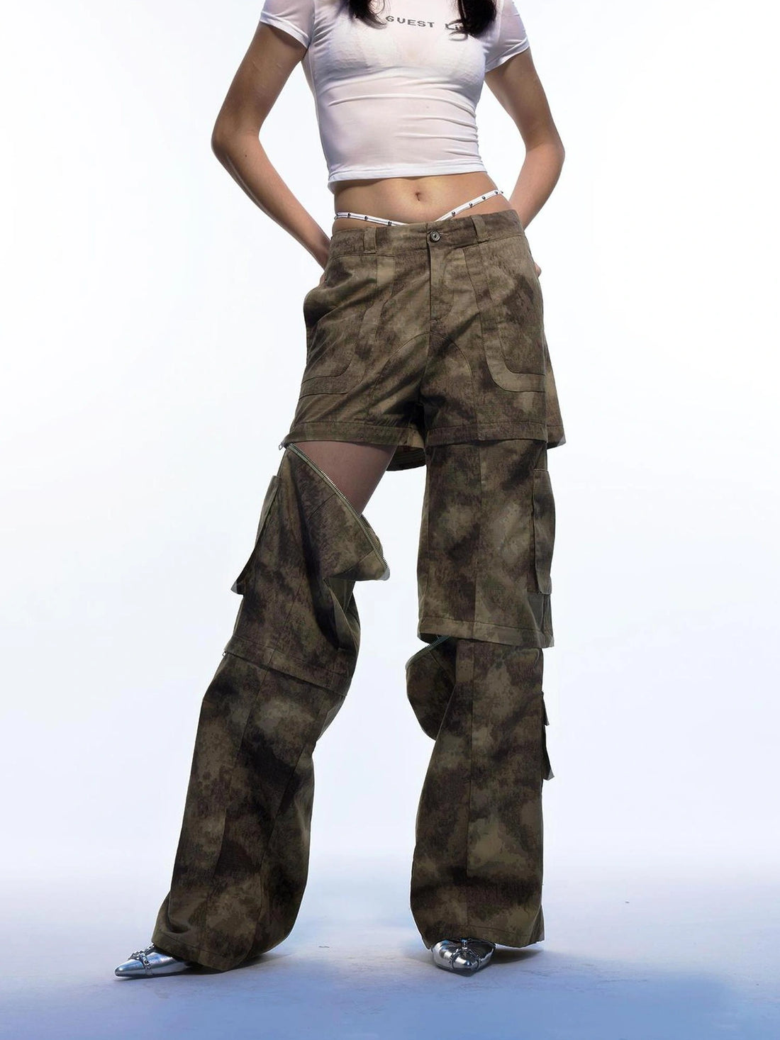 Emoha Vintage Camouflage Flare Cargo Jeans