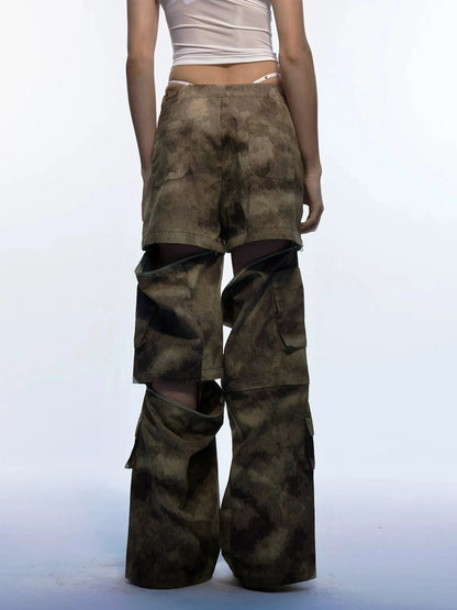 Emoha Vintage Camouflage Flare Cargo Jeans
