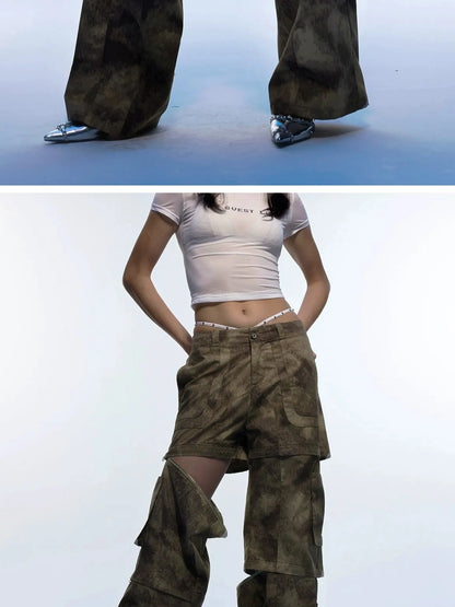 Emoha Vintage Camouflage Flare Cargo Jeans