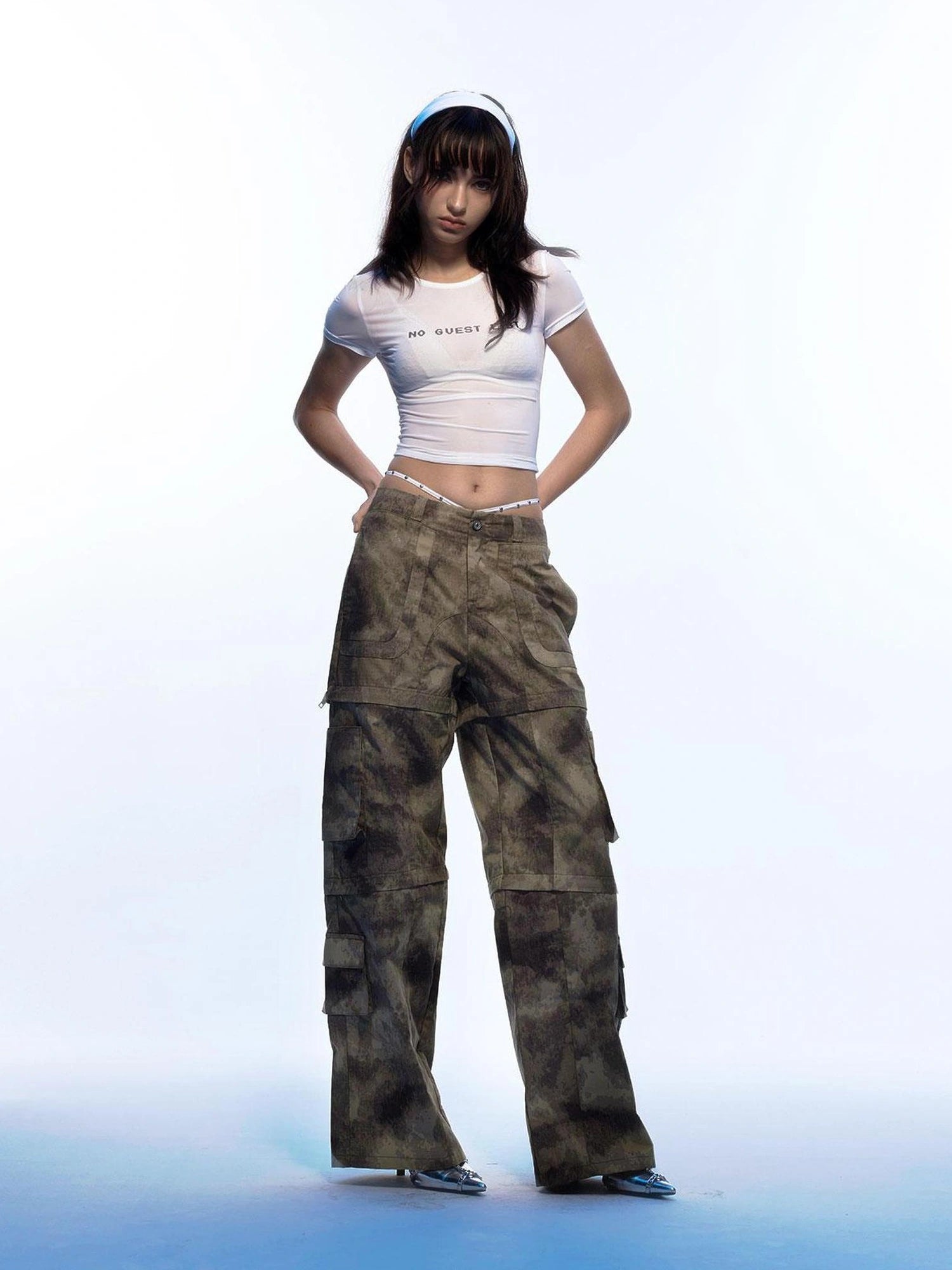 Emoha Vintage Camouflage Flare Cargo Jeans
