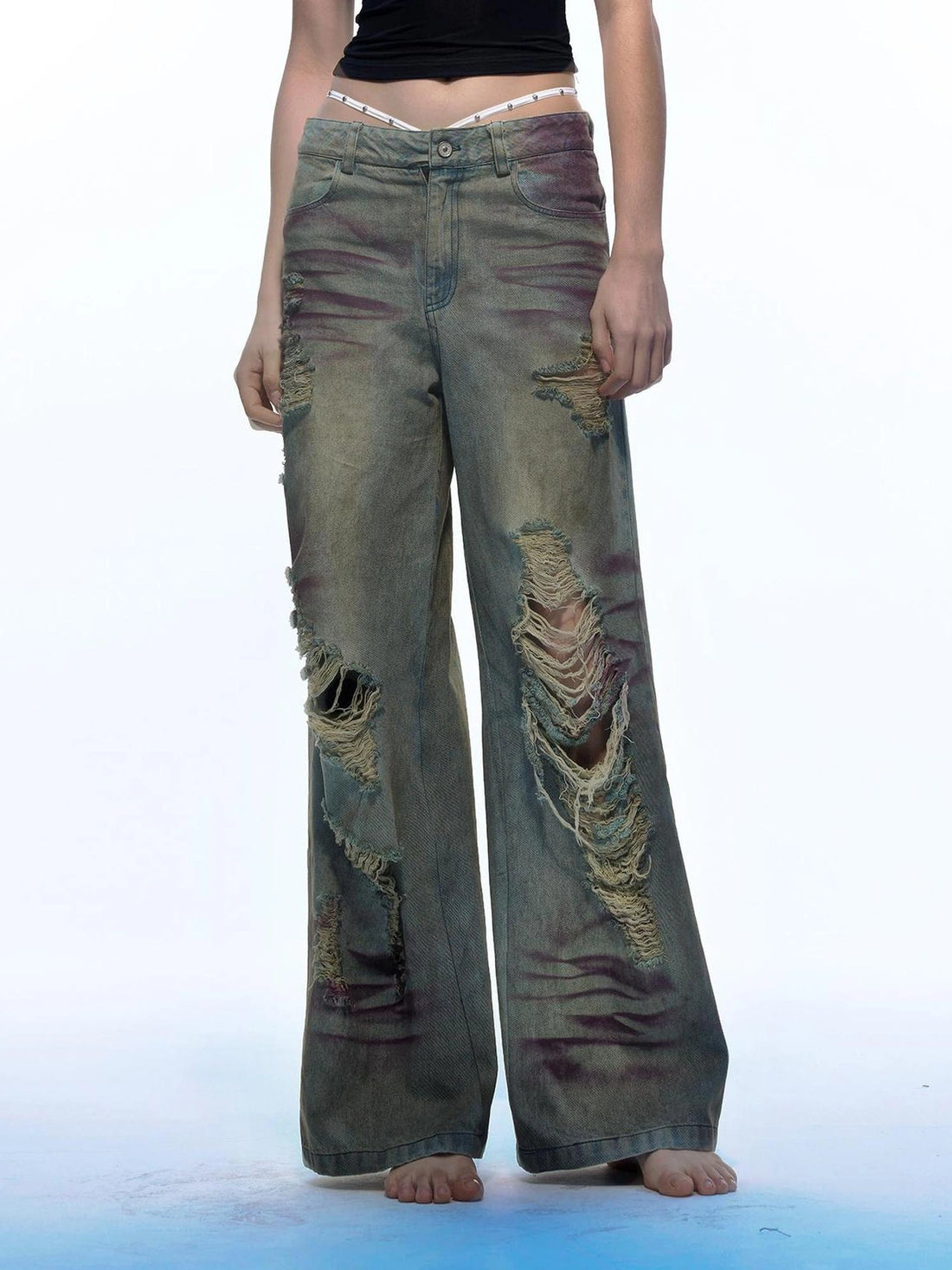 Emoha Vintage Grunge Distressed Ripped Baggy Jeans