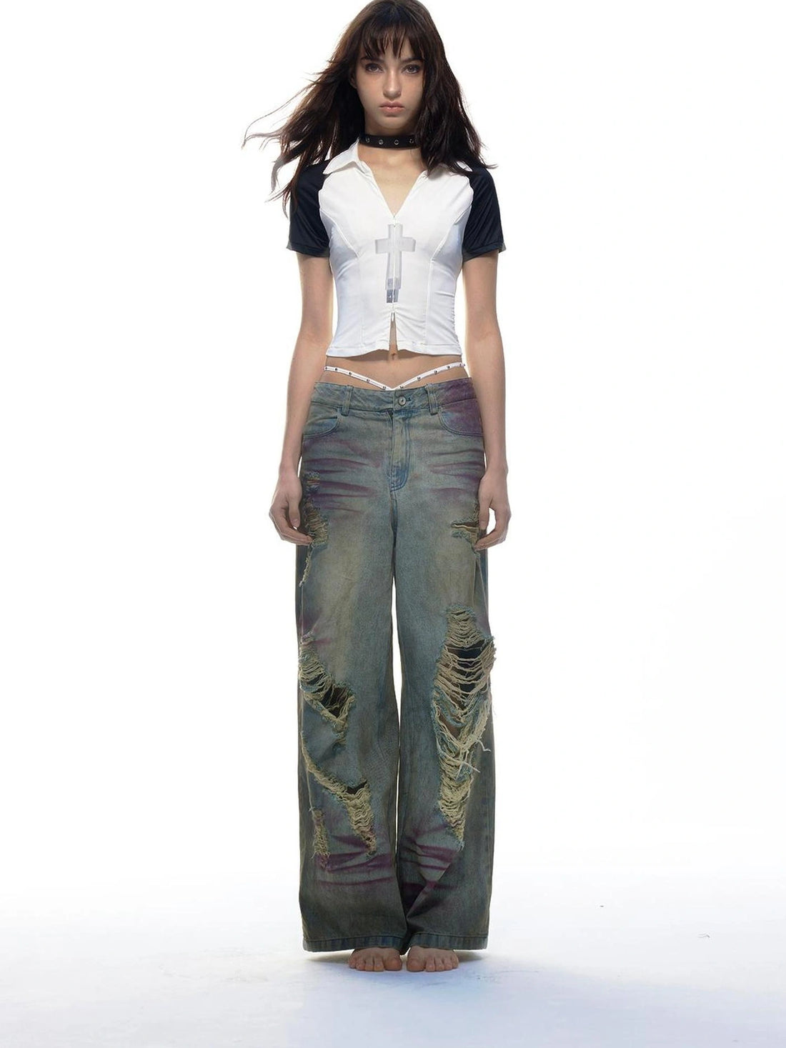 Emoha Vintage Grunge Distressed Ripped Baggy Jeans