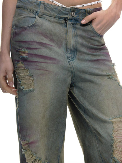 Emoha Vintage Grunge Distressed Ripped Baggy Jeans