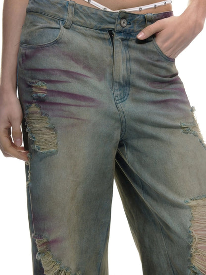 Emoha Vintage Grunge Distressed Ripped Baggy Jeans