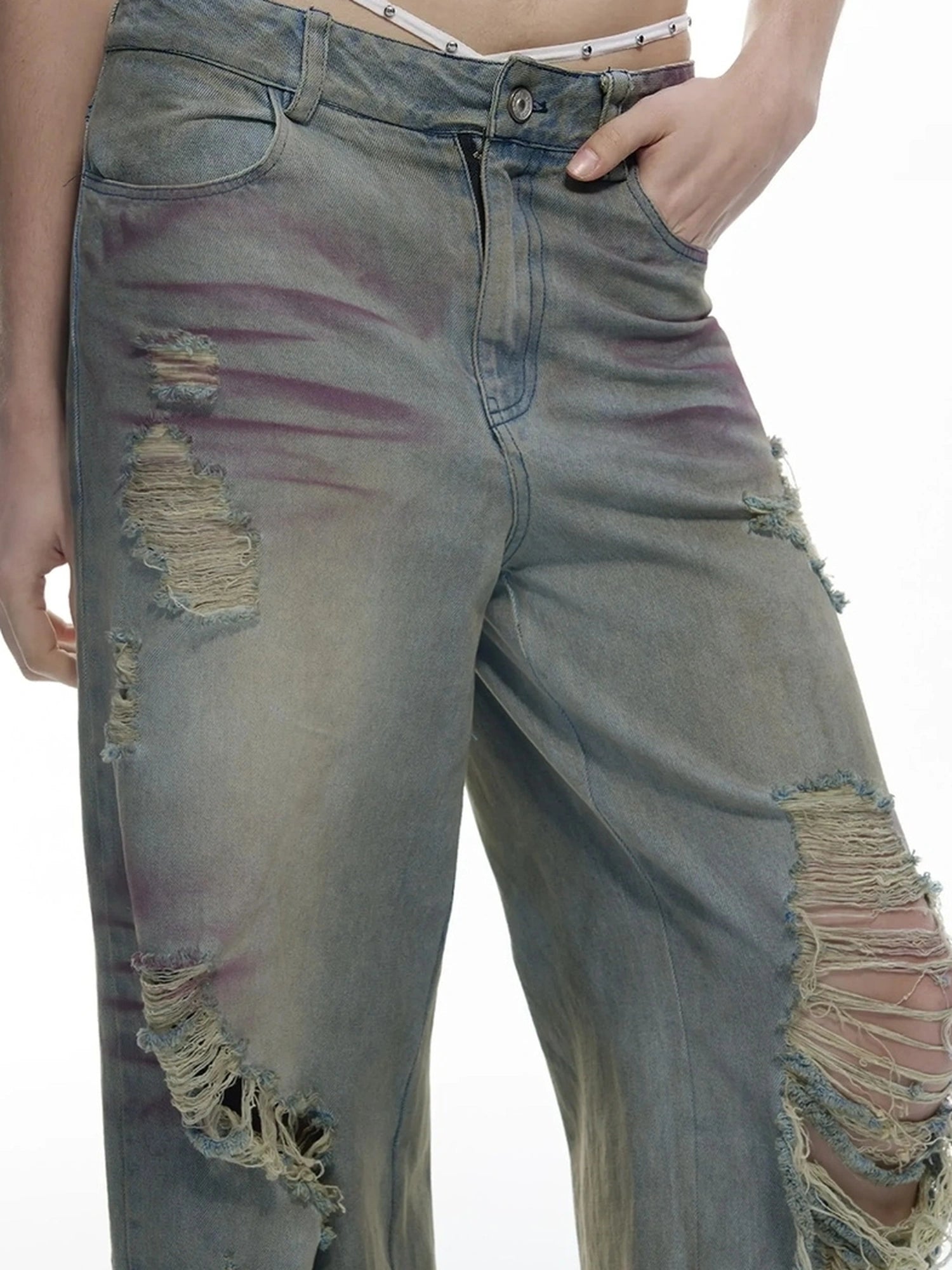 Emoha Vintage Grunge Distressed Ripped Baggy Jeans