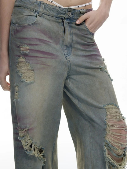 Emoha Vintage Grunge Distressed Ripped Baggy Jeans
