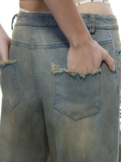 Emoha Vintage Grunge Distressed Ripped Baggy Jeans