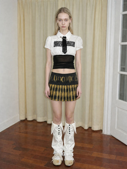 Emoha Vintage Plaid Patch Cutout Low Waist Women&