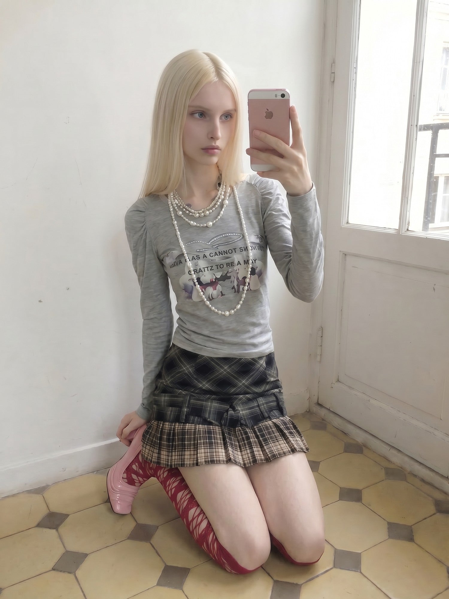 Emoha Vintage Plaid Pleated Low Waist A Line Patchwork Women&