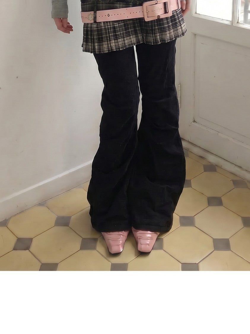 Emoha Vintage Plaid Pleated Low Waist A Line Patchwork Women&