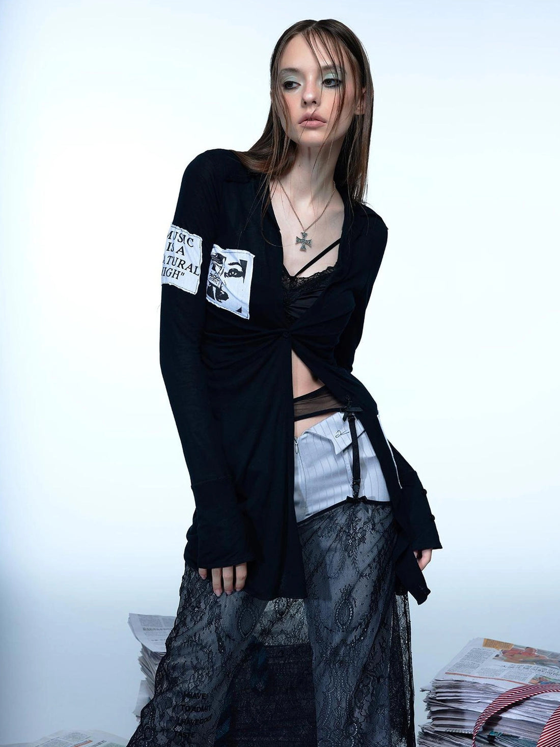 Emoha Vintage Punk Patchwork Sunshield Shirt