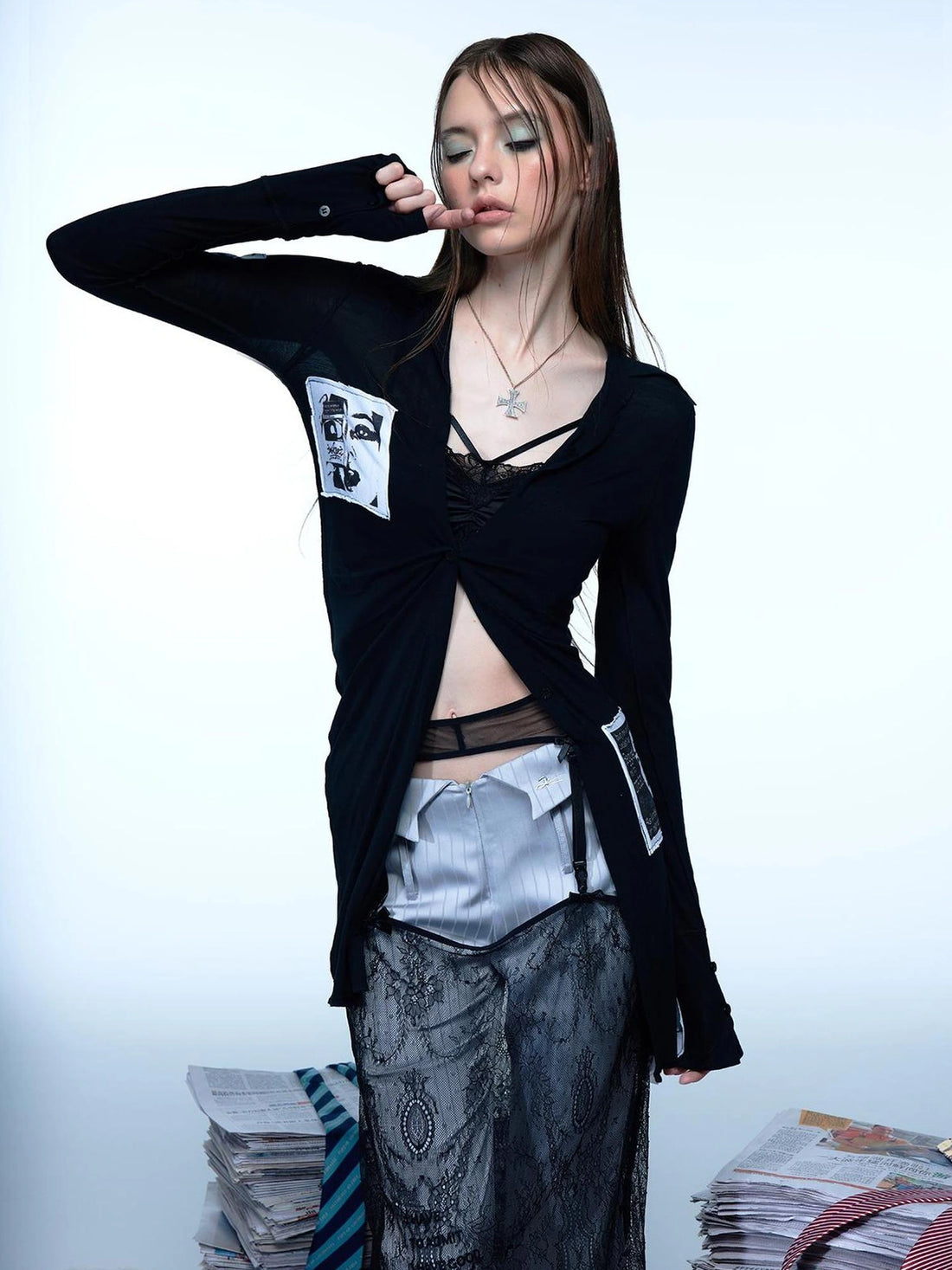 Emoha Vintage Punk Patchwork Sunshield Shirt