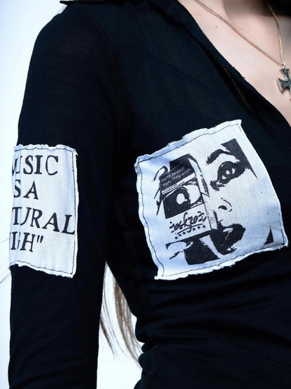 Emoha Vintage Punk Patchwork Sunshield Shirt