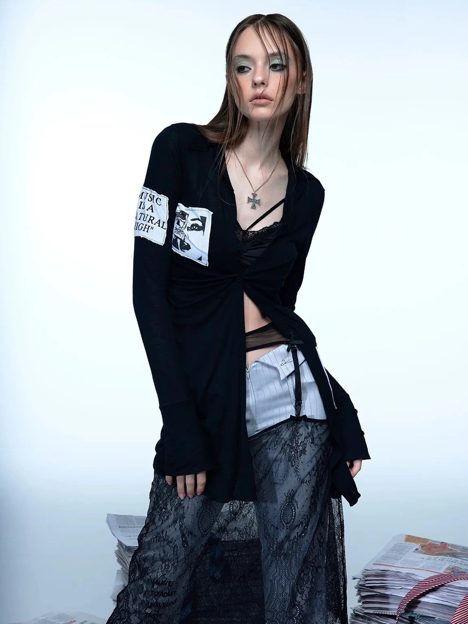 Emoha Vintage Punk Patchwork Sunshield Shirt