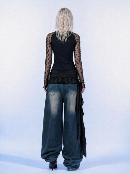 Emoha Vintage Washed Distressed High Waist Relaxed Women&