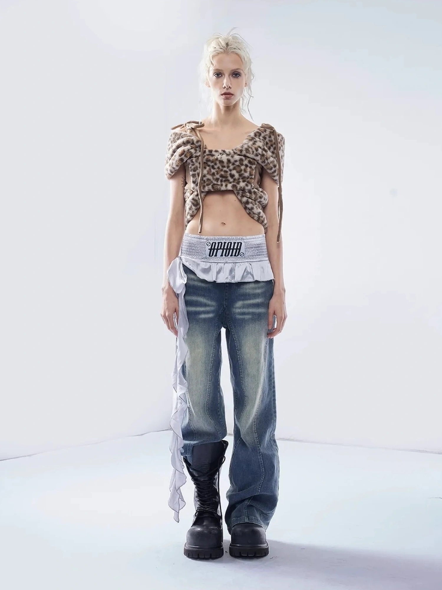 Emoha Vintage Washed Wide Leg Patchwork Denim Pants