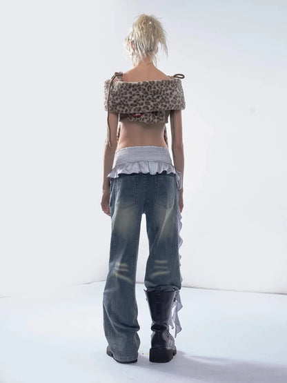 Emoha Vintage Washed Wide Leg Patchwork Denim Pants