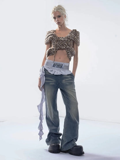 Emoha Vintage Washed Wide Leg Patchwork Denim Pants