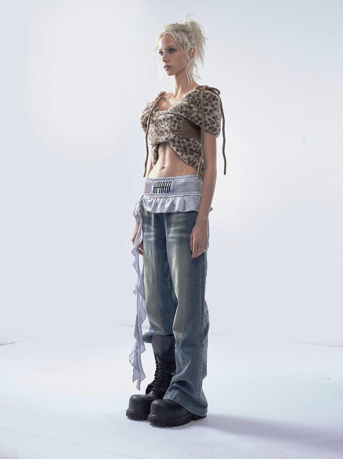 Emoha Vintage Washed Wide Leg Patchwork Denim Pants