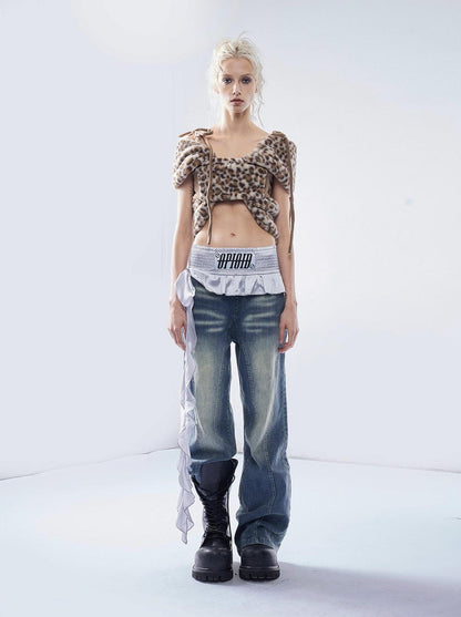 Emoha Vintage Washed Wide Leg Patchwork Denim Pants
