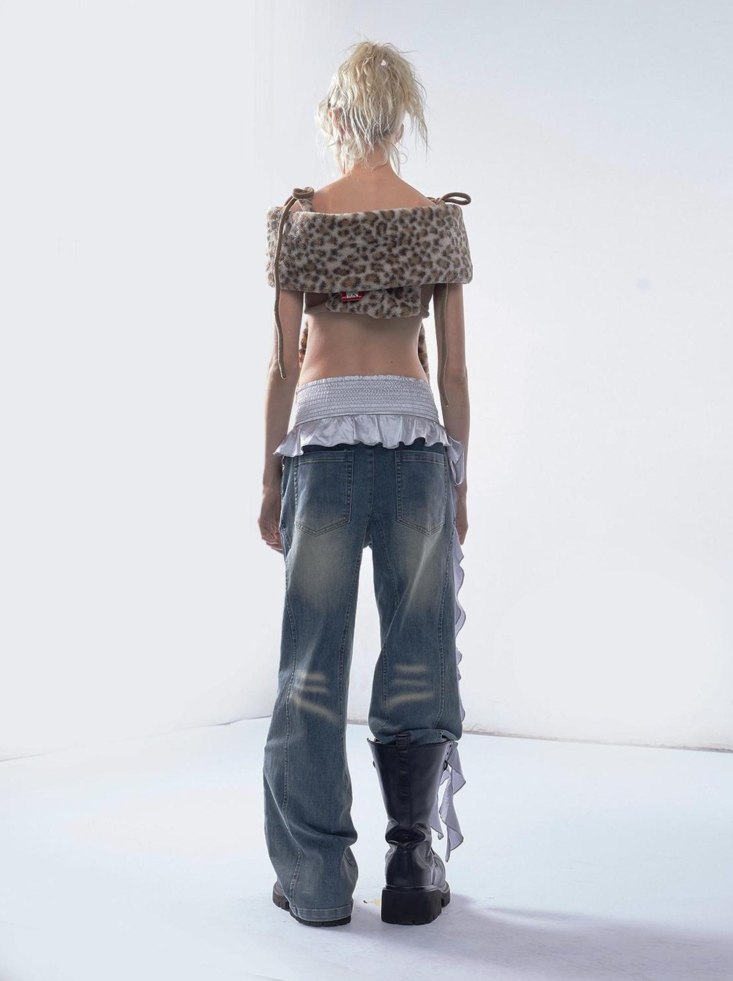 Emoha Vintage Washed Wide Leg Patchwork Denim Pants