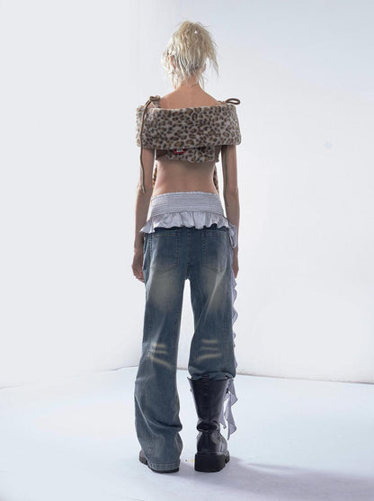 Emoha Vintage Washed Wide Leg Patchwork Denim Pants
