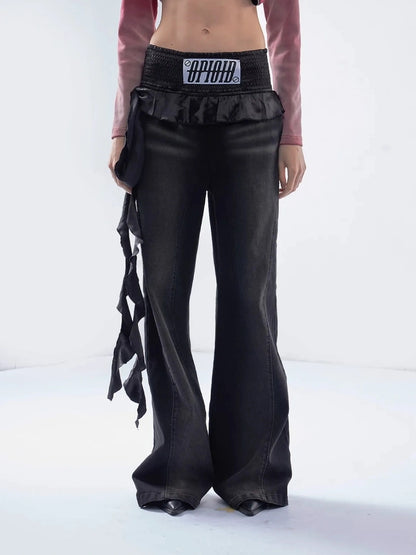 Emoha Vintage Washed Wide Leg Patchwork Denim Pants