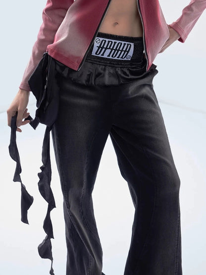 Emoha Vintage Washed Wide Leg Patchwork Denim Pants