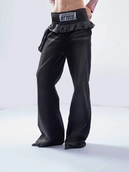 Emoha Vintage Washed Wide Leg Patchwork Denim Pants