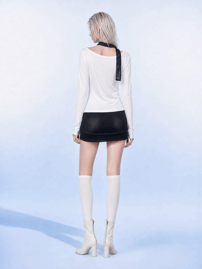 Emoha White One Shoulder Studded Gothic Print Women&