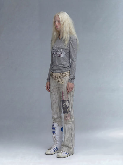 Emoha White Punk Music Character Print Low Waist Women&