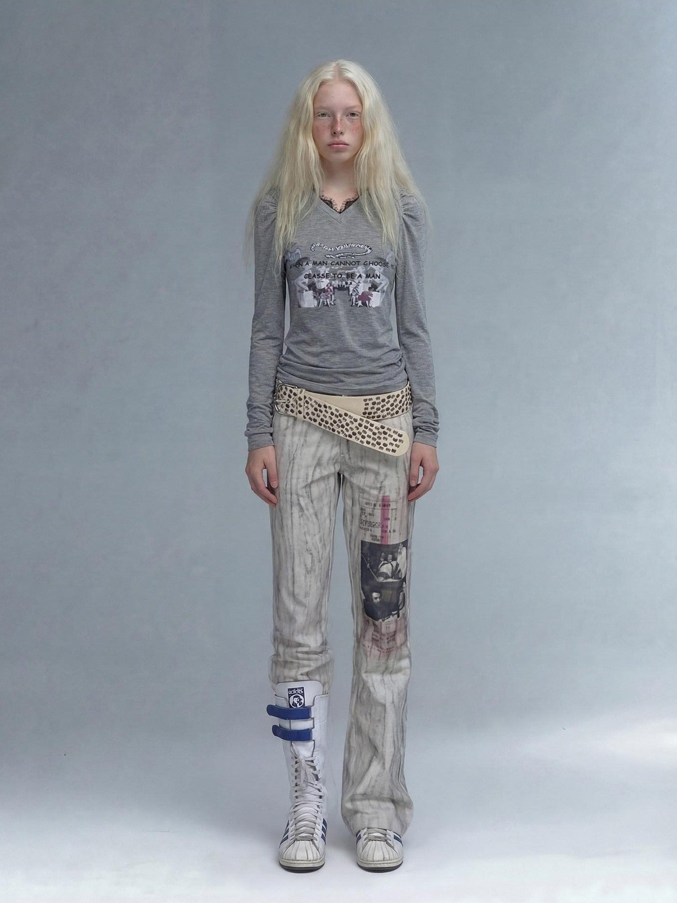 Emoha White Punk Music Character Print Low Waist Women&