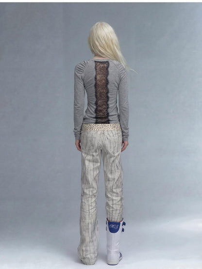 Emoha White Punk Music Character Print Low Waist Women&
