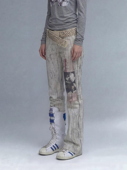 Emoha White Punk Music Character Print Low Waist Women&