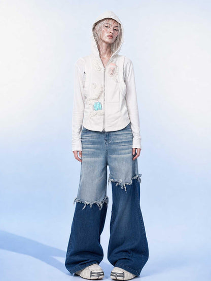 Emoha White Stand Collar Zipper Cropped Slim Sleeveless Women&