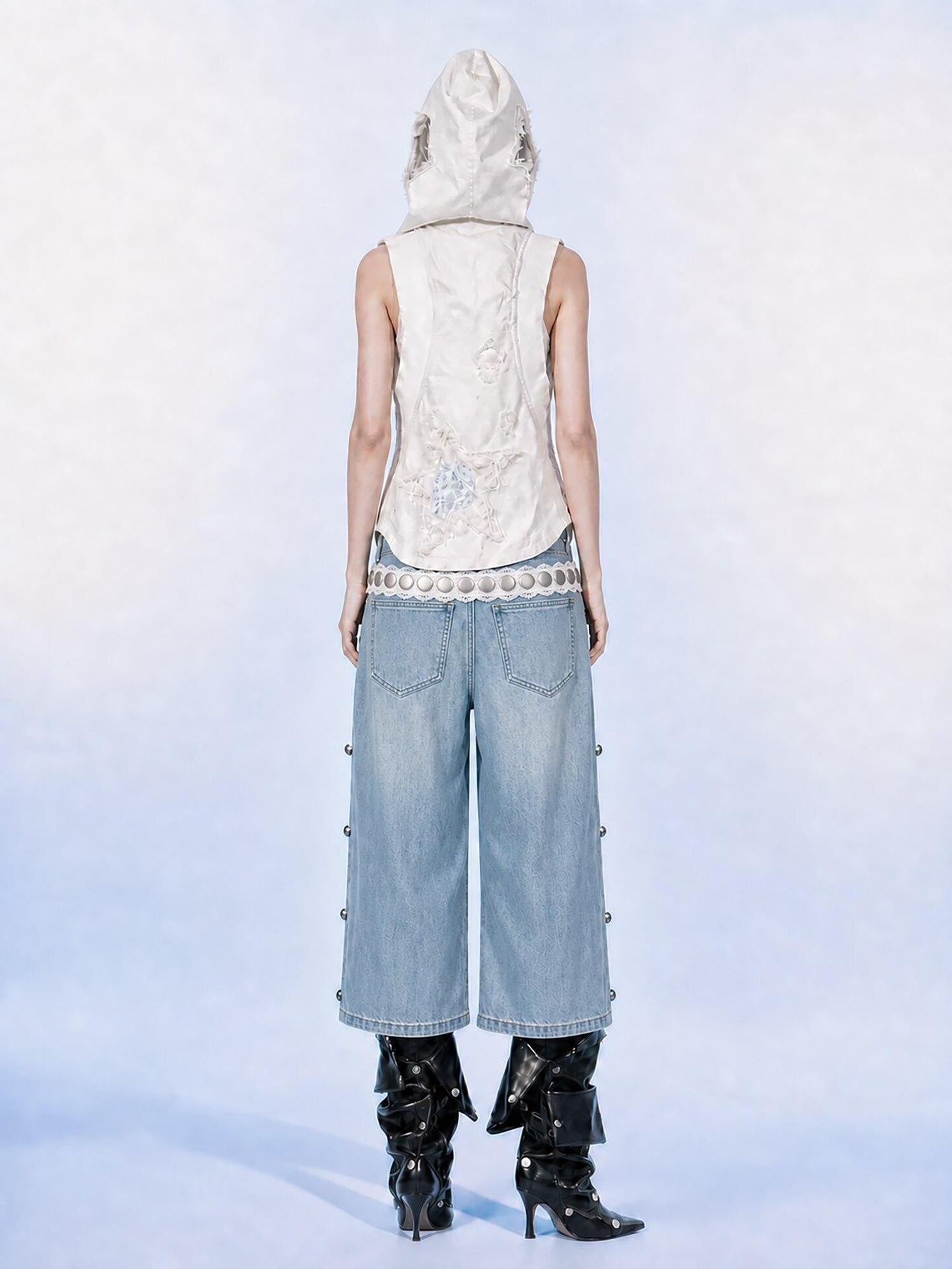 Emoha White Stand Collar Zipper Cropped Slim Sleeveless Women&