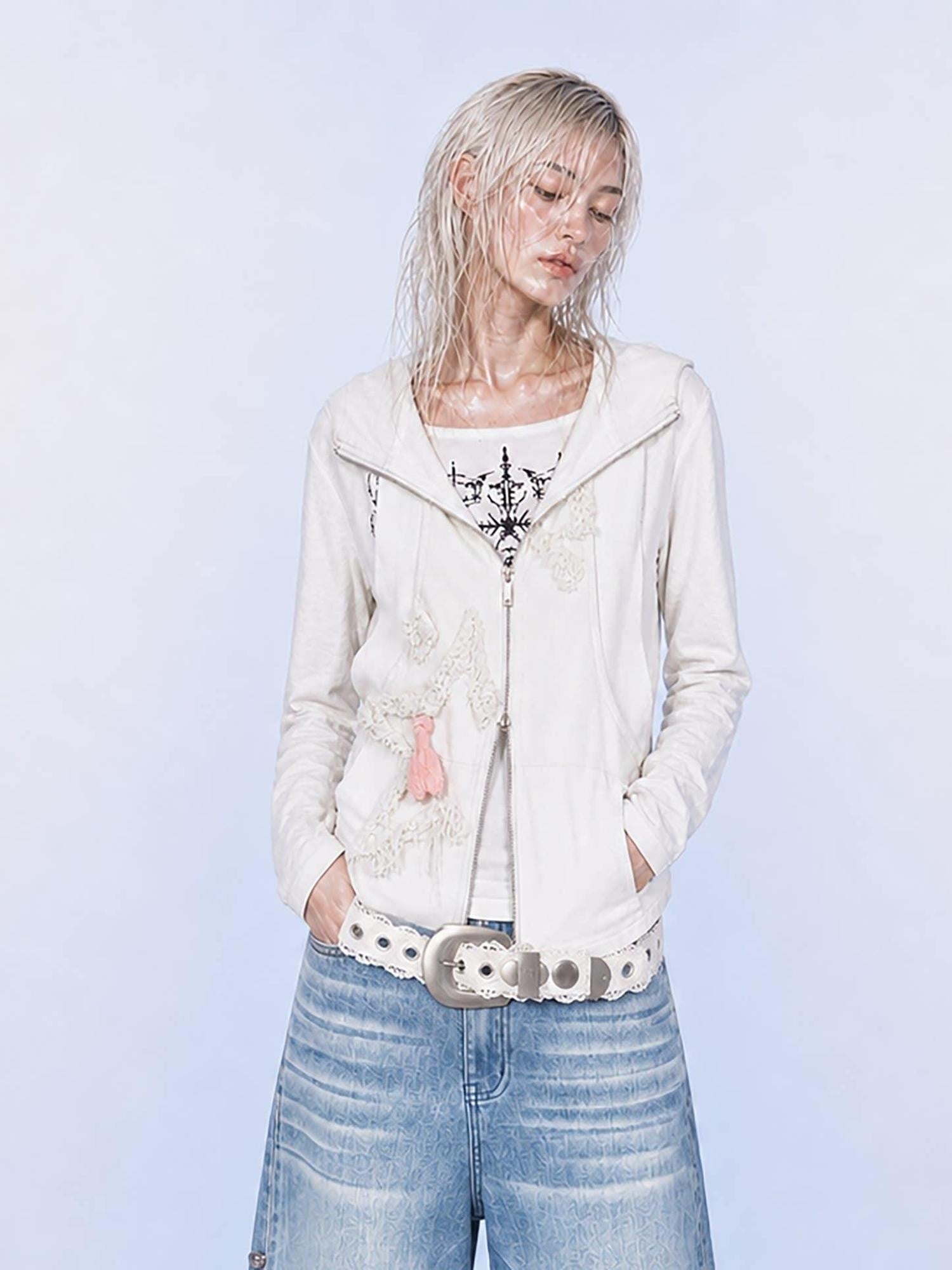 Emoha White Stand Collar Zipper Cropped Slim Sleeveless Women&