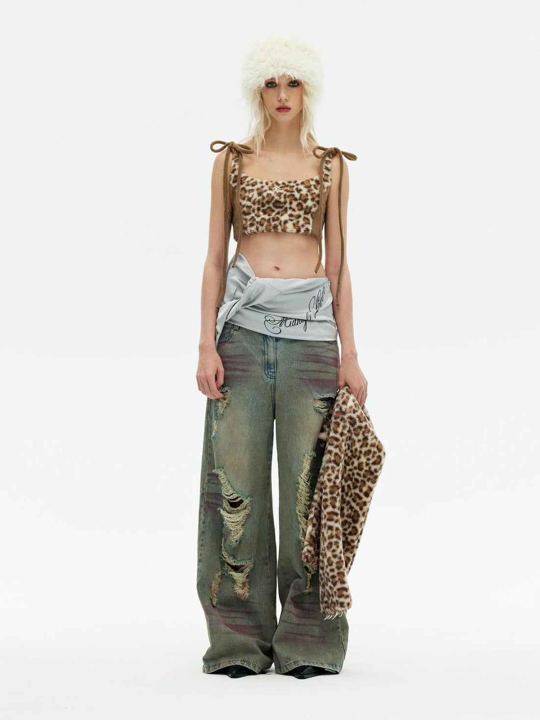 Emoha Winter Wilderness Embroidered Leopard Print Vest