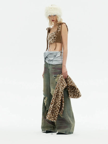 Emoha Winter Wilderness Embroidered Leopard Print Vest